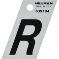 Hillman Angle-Cut Letter, Character: R, 1-1/2 in H Character, Black Character, Silver Background, Mylar 839194